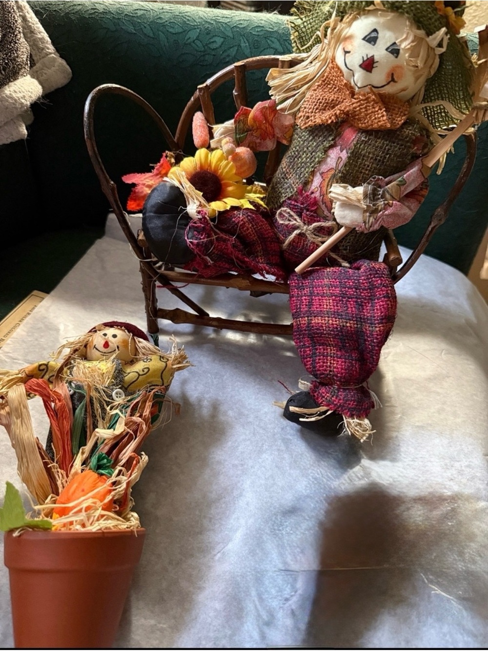 2 piece Handcrafted Fall Harvest Scarecrow Décor Set - Multi-Color